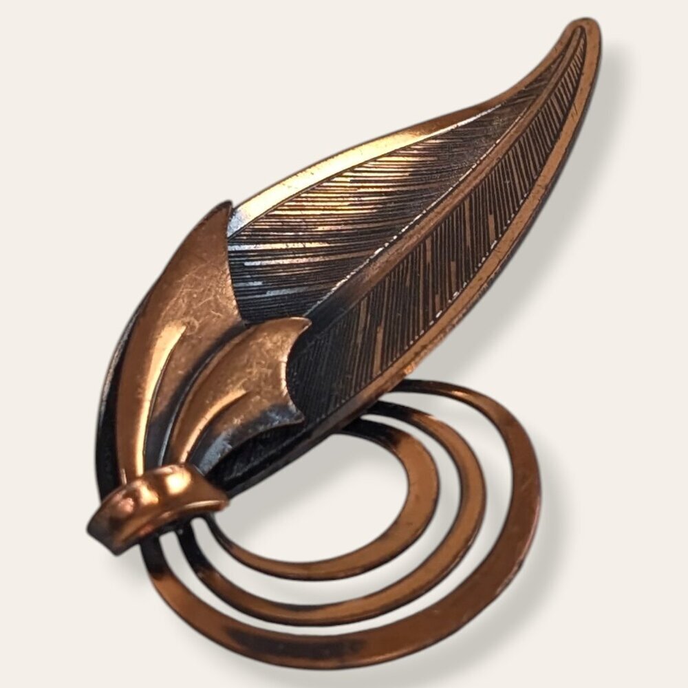 Vintage Copper Leaf Swirl Brooch